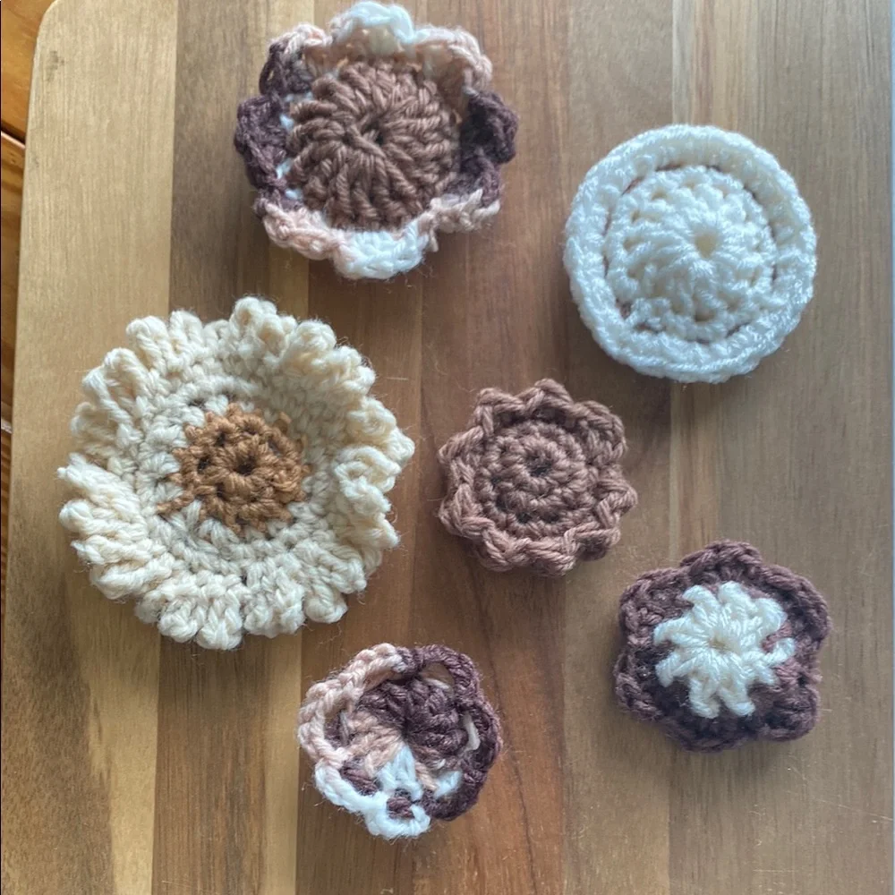 Handcrafted Crochet Flower Set - Cream and Brown Set of Six
